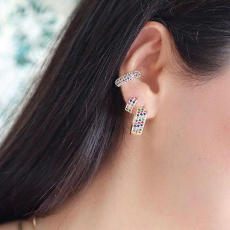 ARGOLA CRAVEJADA ZIRC COLOR TAM BANHADO A OURO