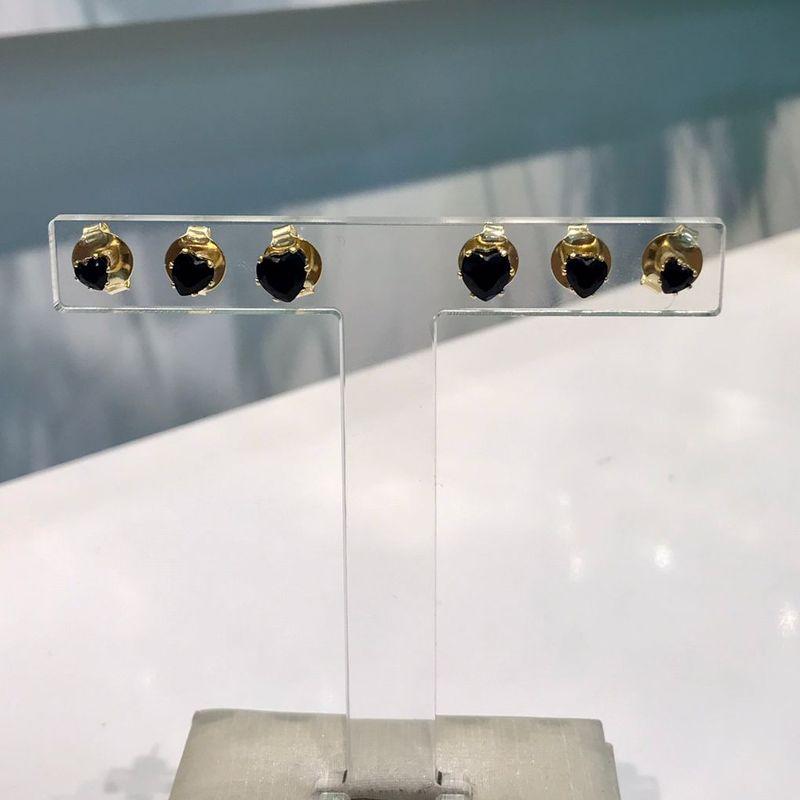 TRIO DE CORAÇÃO ZIRCÔNIA PRETA BANHADO A OURO