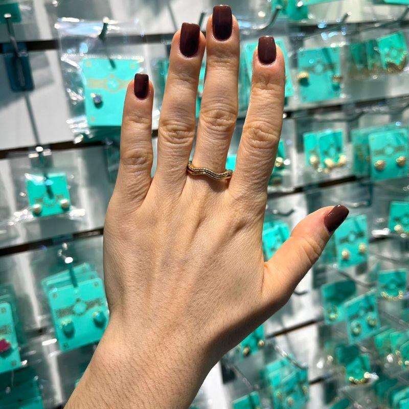 ANEL FLUIR ZIRCÔNIA E LISO BANHADO A OURO