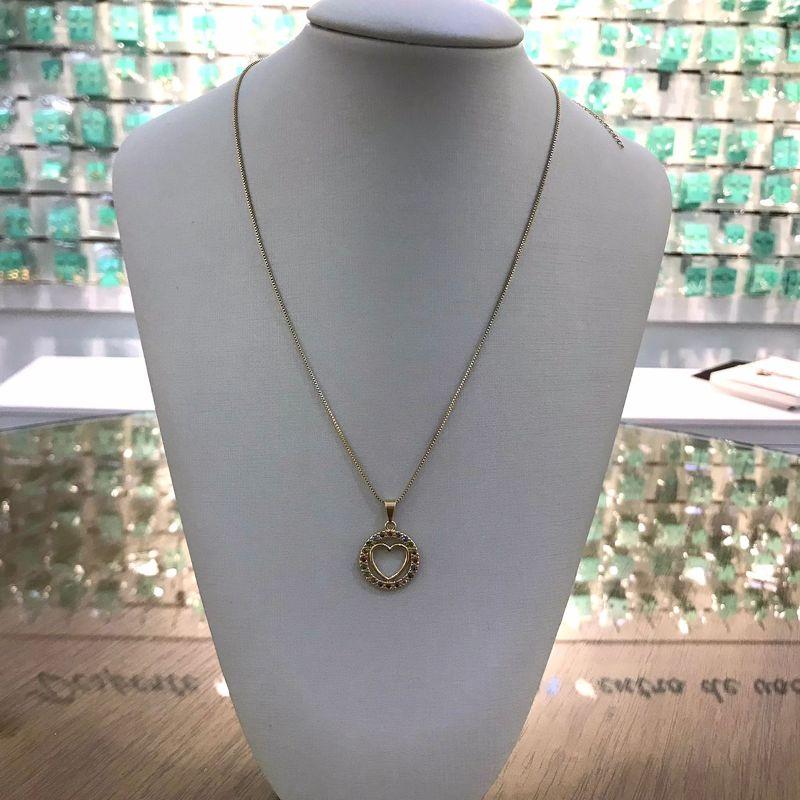 COLAR REDONDO CORAÇÃO ZIRCÔNIA COLORIDA BANHADO A OURO