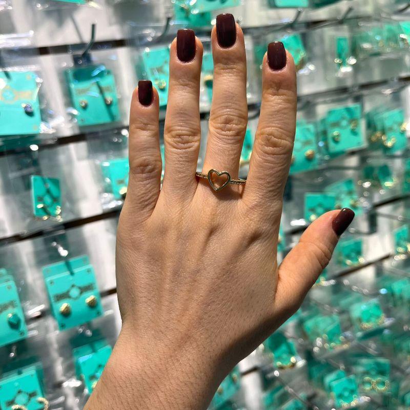 ANEL ZIRCÔNIA CORAÇÃO LISO BANHADO A OURO