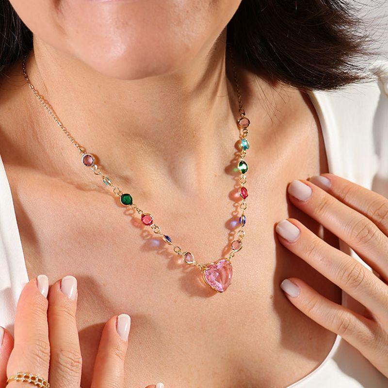 COLAR CORAÇÃO CRISTAL ENAMORADO BANHADO A OURO