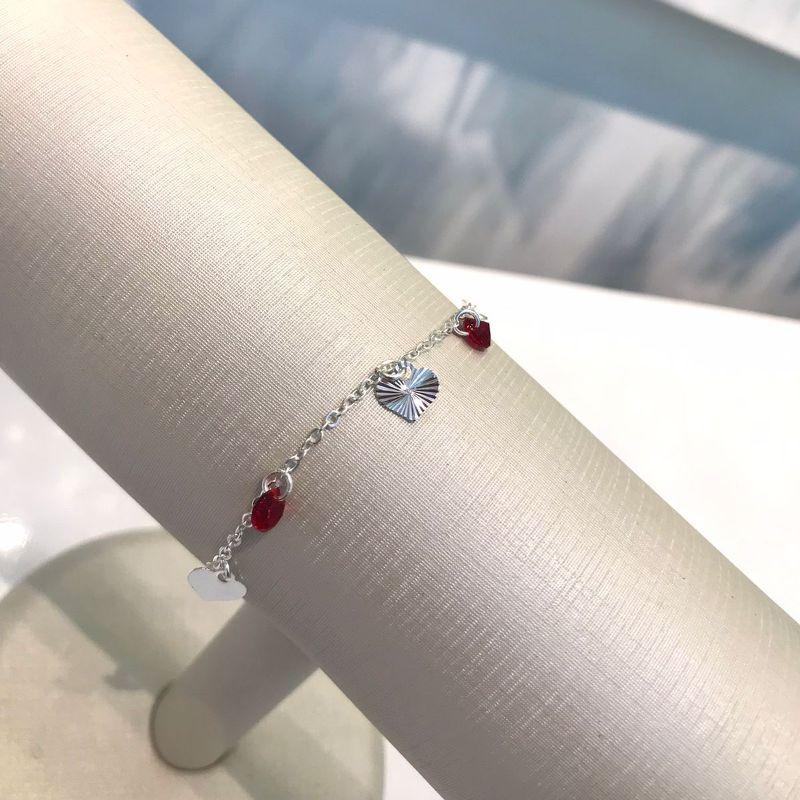 PULSEIRA CORAÇÃO DIAMANTADO TIFFANY VERMELHO BANHADO A PRATA