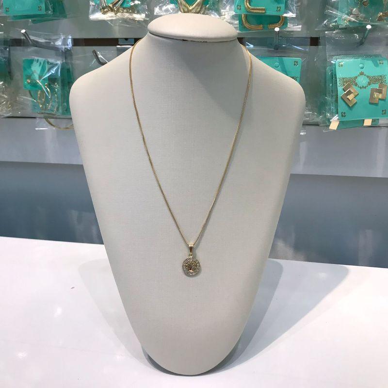 COLAR REDONDO ÁRVORE DA VIDA EM ZIRCÔNIA BANHADO A OURO