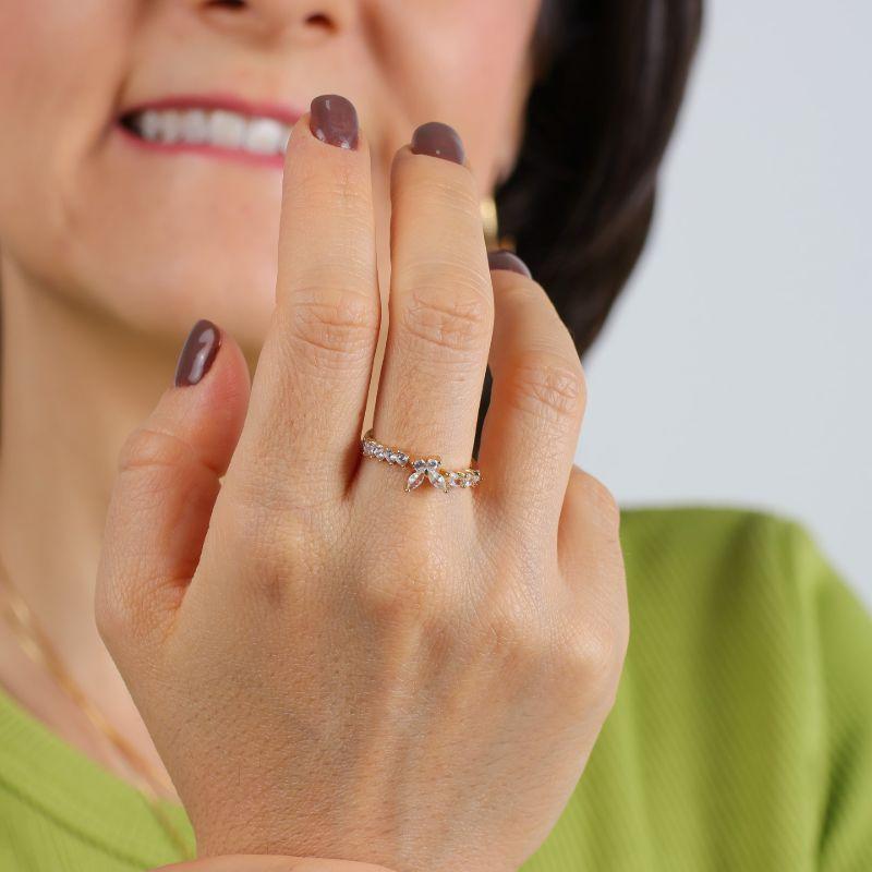 ANEL BORBOLETA ZIRCÔNIA BAGUETE BANHADO A OURO