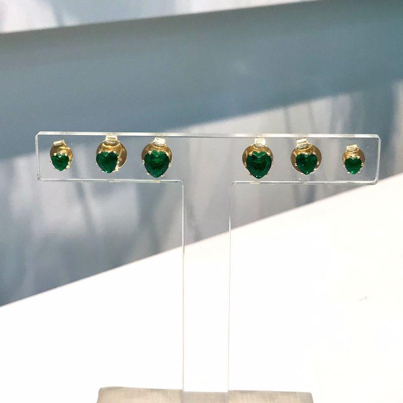 TRIO DE CORAÇÃO ZIRCÔNIA VERDE BANHADO A OURO