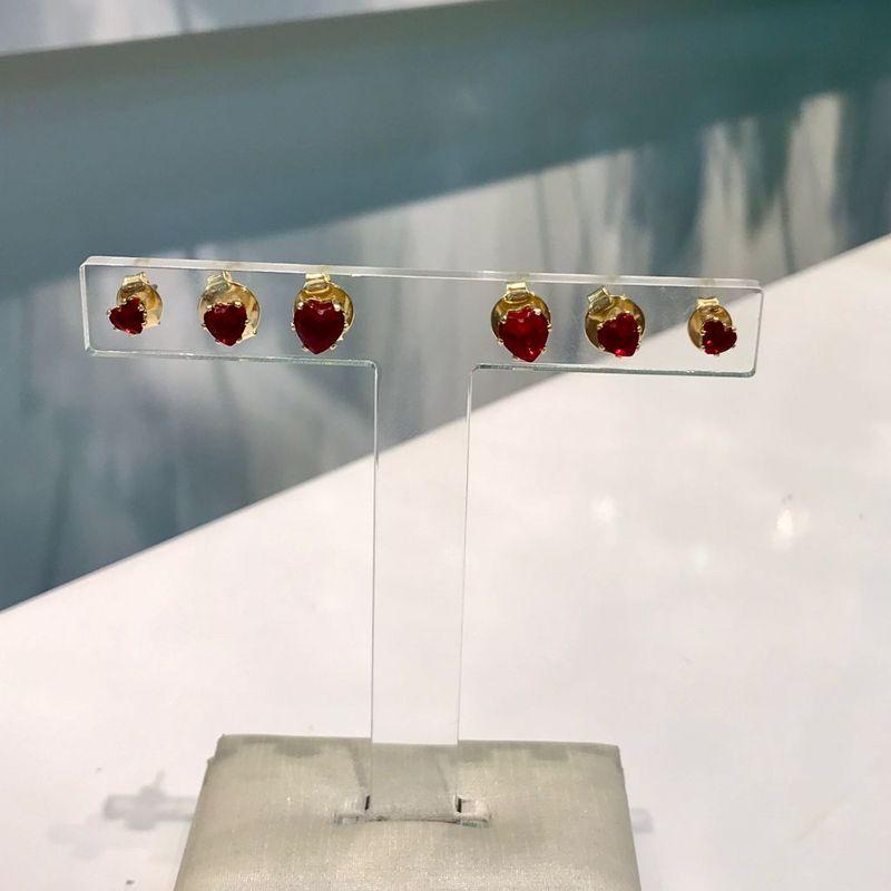 TRIO DE CORAÇÃO ZIRCÔNIA PINK BANHADO A OURO