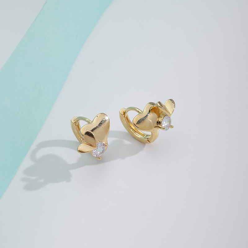 ARGOLA CORAÇÃO DUPLO COM PONTO DE LUZ EM ZIRCÔNIA BANHADO A OURO