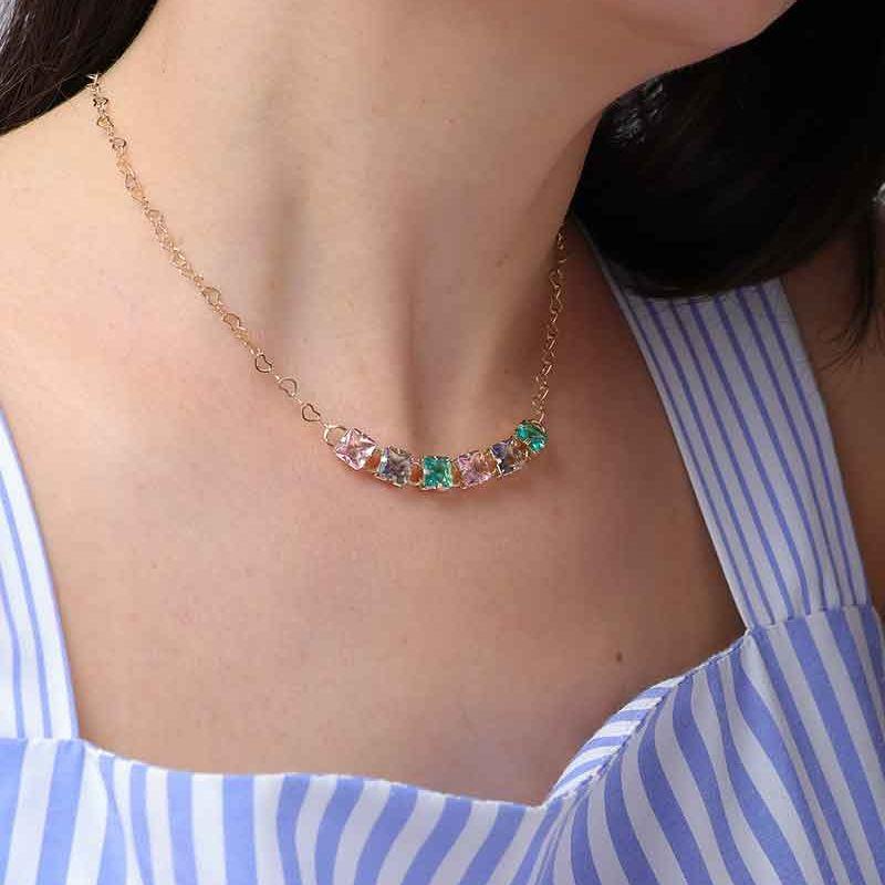 CHOKER ZIRCÔNIA QUADRADA COLORIDA SWEET BANHADO A OURO