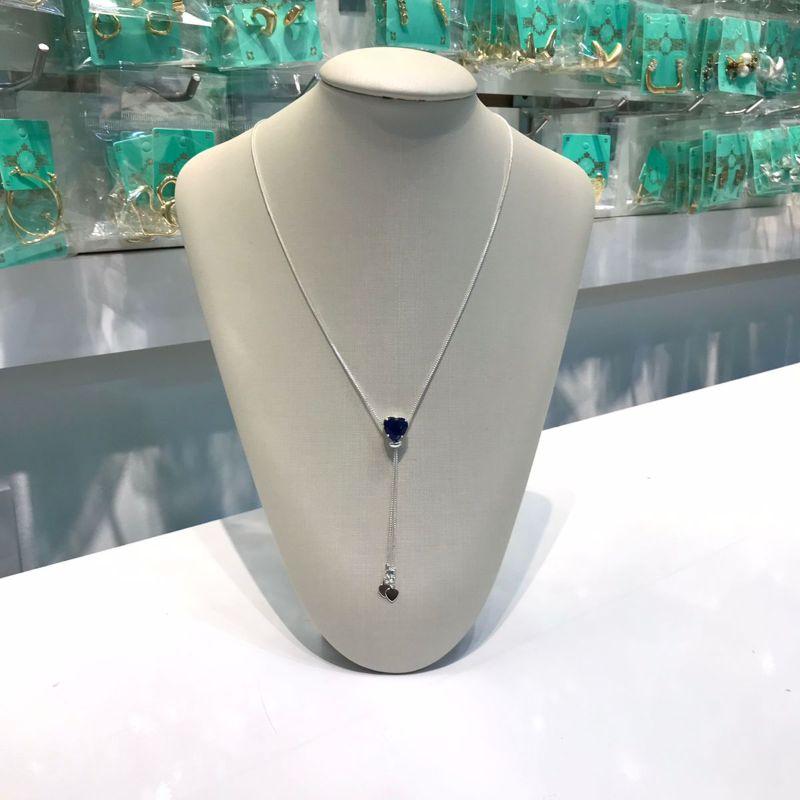 GRAVATINHA CORAÇÃO TOPÁZIO AZUL BANHADO A PRATA