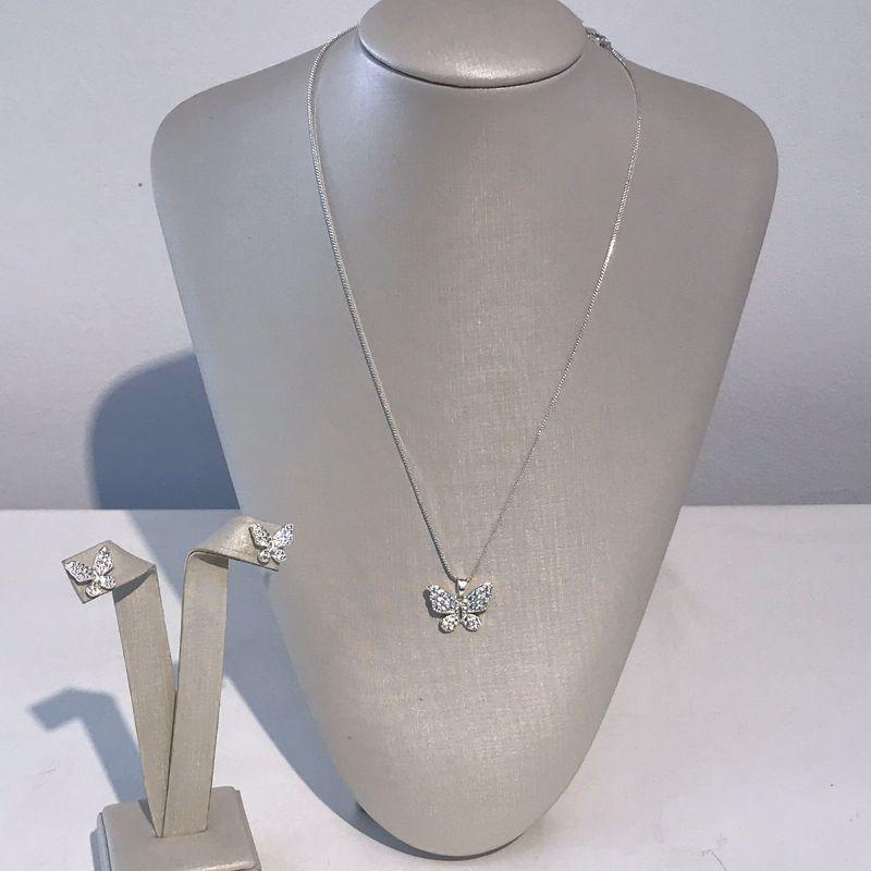 CONJUNTO BORBOLETA EM ZIRCÔNIA BANHADO A PRATA