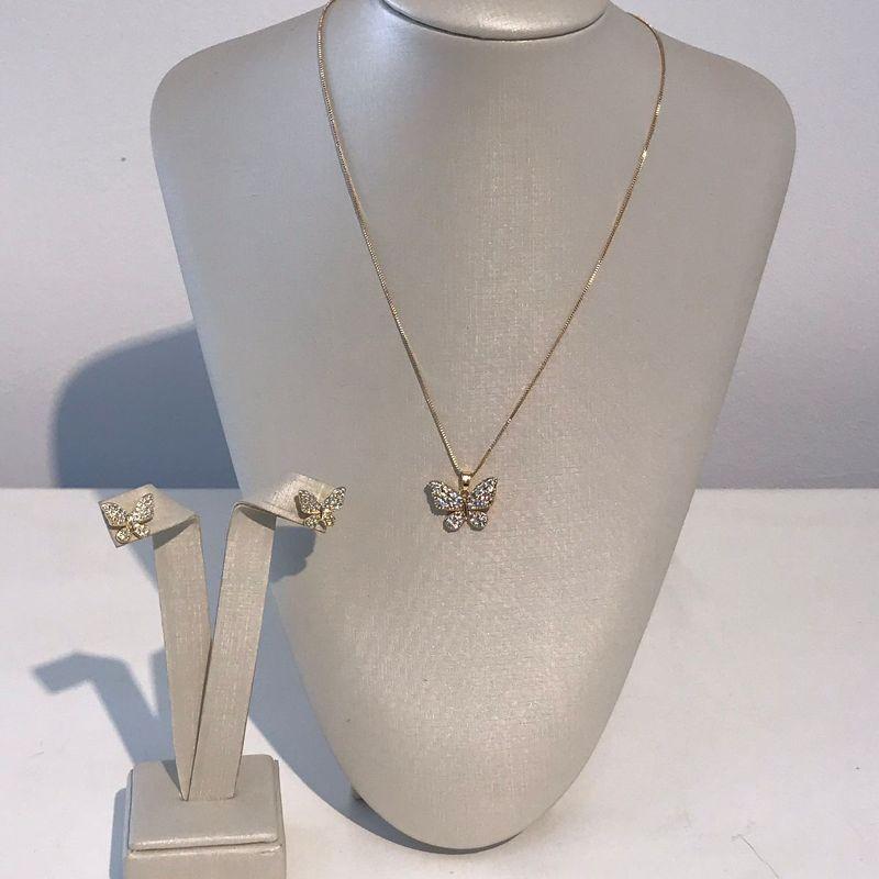 BRINCO BORBOLETA EM ZIRCÔNIA BANHADO A OURO