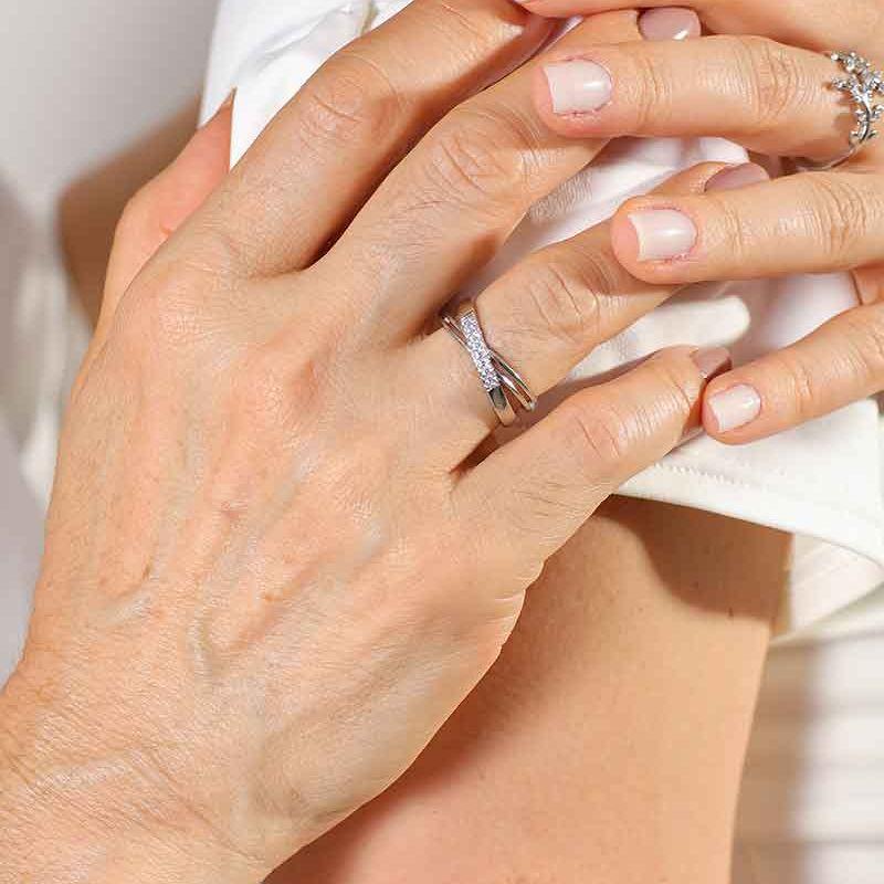 ANEL DUPLO X EM ZIRCÔNIA BANHADO A OURO