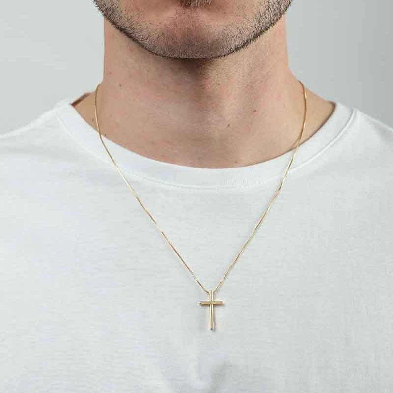 CORRENTE CRUZ MASCULINA BANHADO A OURO