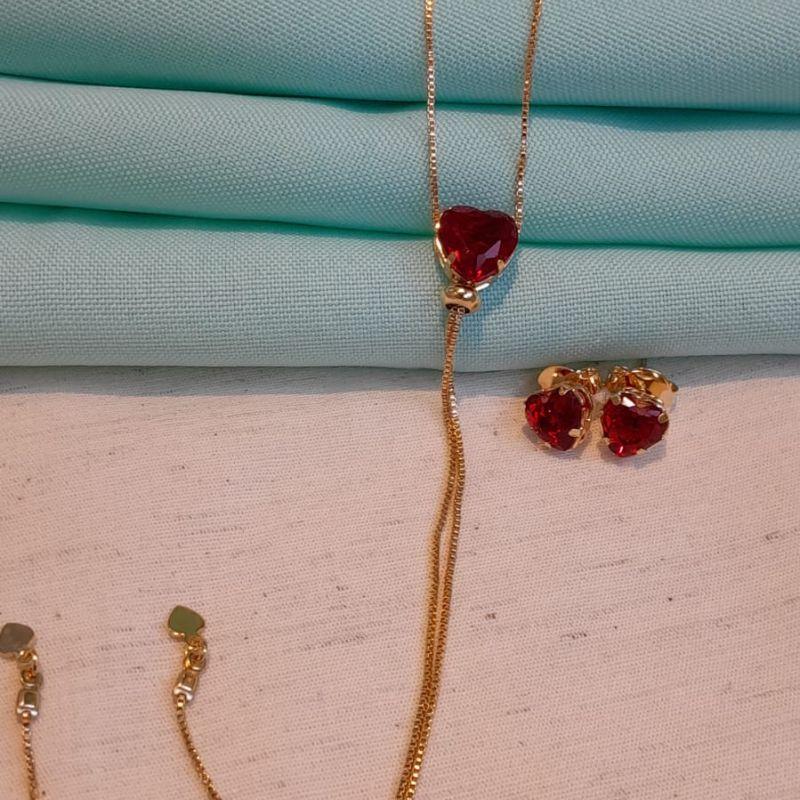 GRAVATINHA CORAÇÃO RUBI BANHADO A OURO