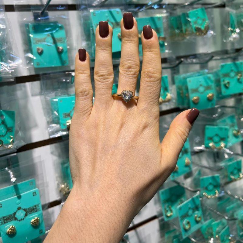 ANEL CORAÇÃO DUPLO ZIRCÔNIA E MICRO ZIRCÔNIA ESPLENDOR BANHADO A OURO