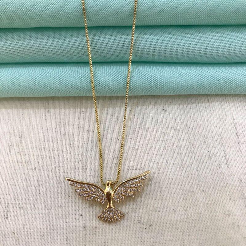 COLAR ESPÍRITO SANTO CRAVEJADO EM ZIRCÔNIA BANHADO A OURO