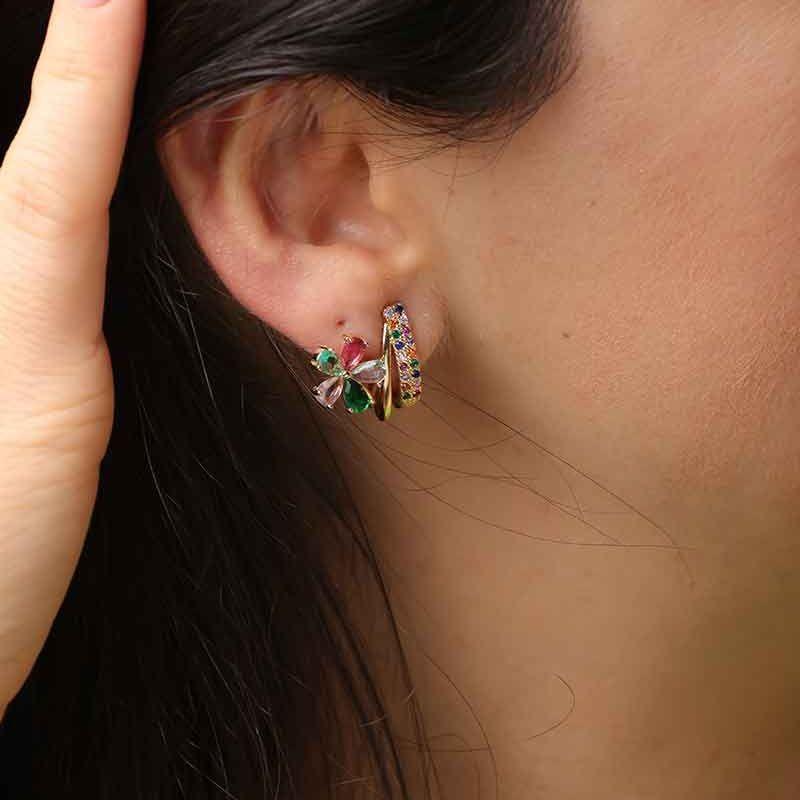 EARCUFF SPRING ZIRCÔNIA COLORIDA BANHADO A OURO