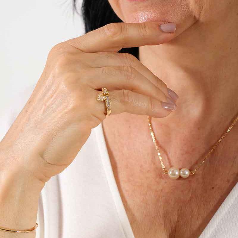 ANEL PINGENTE CORAÇÃO EM ZIRCÔNIA BANHADO A PRATA