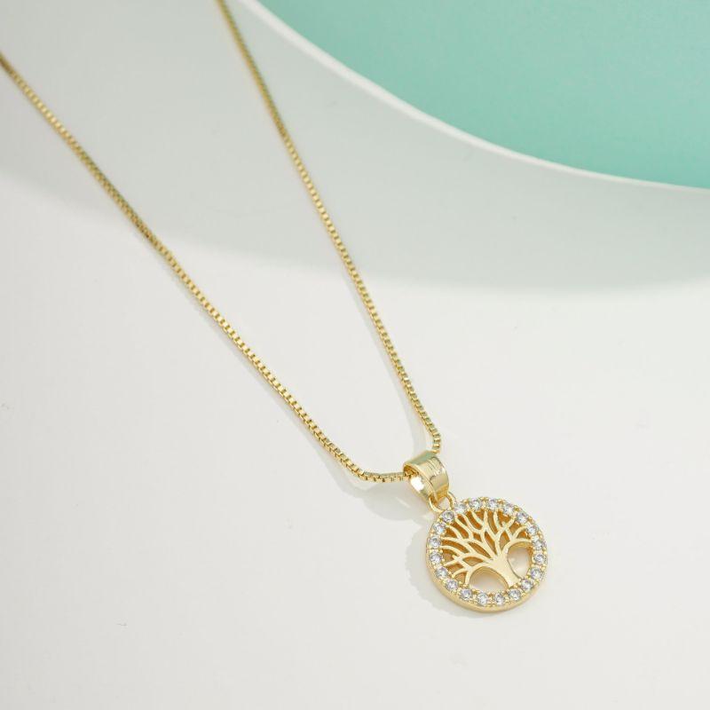 COLAR ÁRVORE DA VIDA ZIRCÔNIA REDONDA BANHADO A OURO