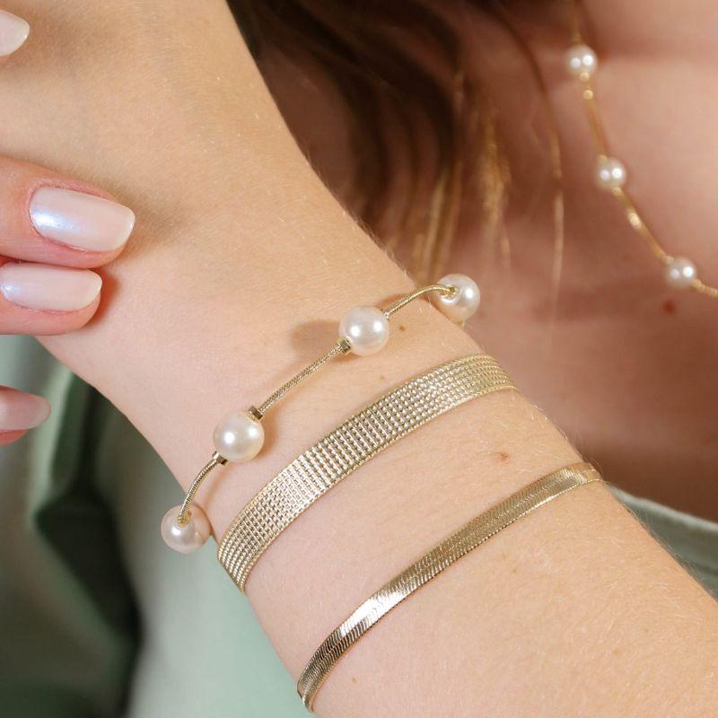 PULSEIRA PÉROLA CORRENTE RABO DE RATO BANHADO A OURO