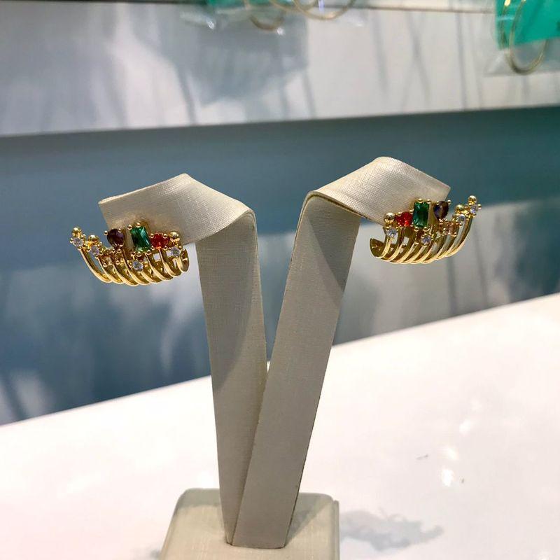 EARCUFF GLAMOUR ZIRCÔNIA COLORIDA BANHADO A OURO