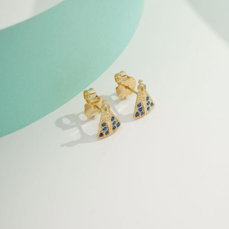 BRINCO NOSSA SENHORA APARECIDA MANTO AZUL ZIRCÔNIA BANHADA A OURO