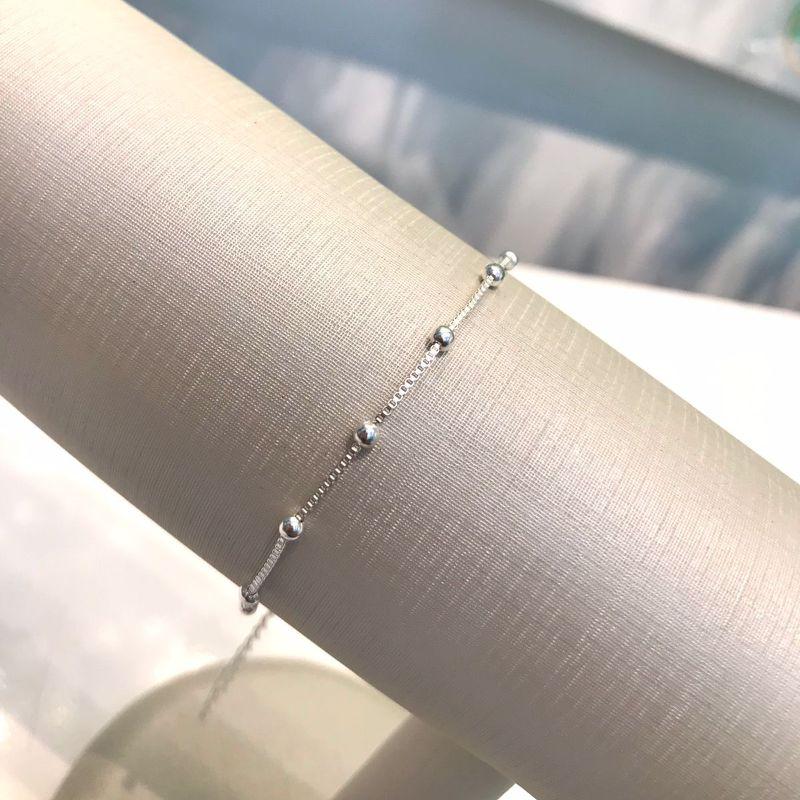 PULSEIRA RABO DE RATO MINI ESFERA BANHADO A PRATA