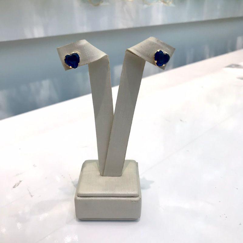 BRINCO CORAÇÃO TOPÁZIO AZUL BANHADO A OURO