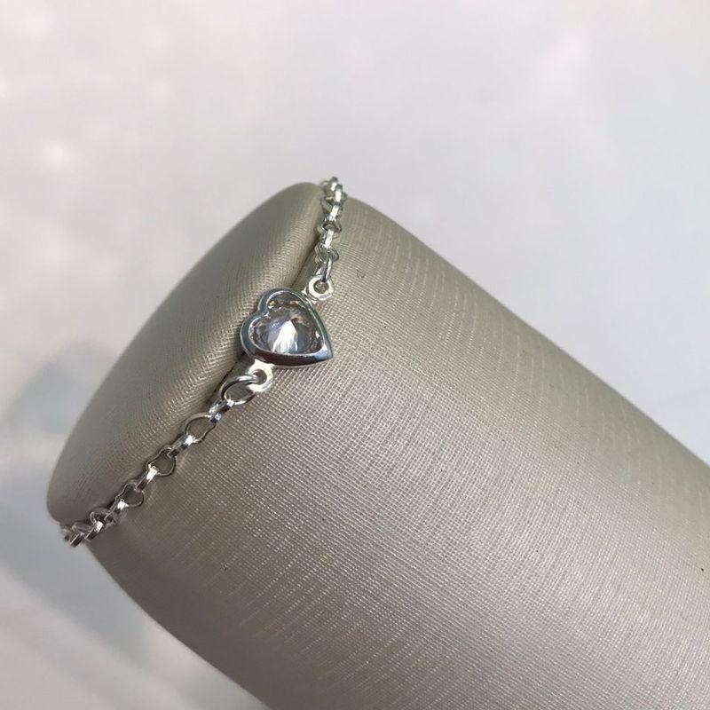 PULSEIRA CORAÇÃO ELO PORTUGUÊS INFANTIL BANHADO A PRATA