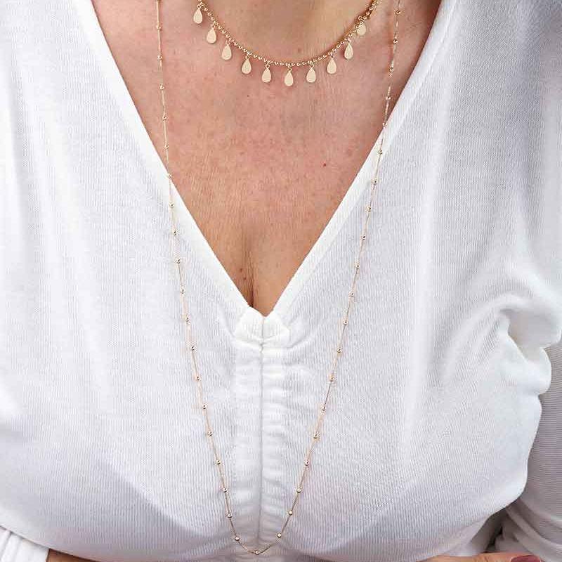 COLAR LONGO MINI ESFERA 80CM BANHADO A OURO