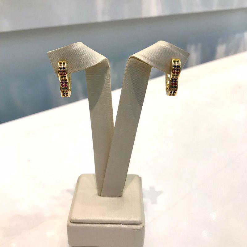 ARGOLA CORAÇÃO ZIRCÔNIA COLORIDA TAM G BANHADO A OURO