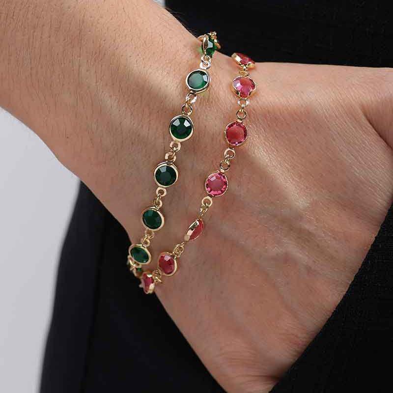 PULSEIRA TIFFANY EM CRISTAL ROSA BANHADO A OURO