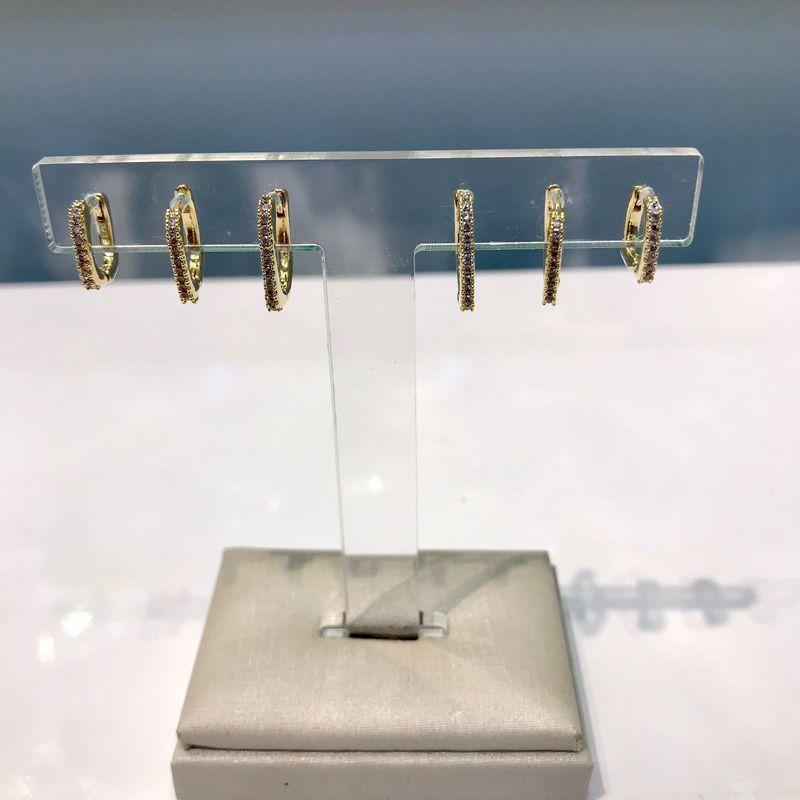 TRIO DE ARGOLA QUADRADA ZIRCÔNIA BANHADO A OURO