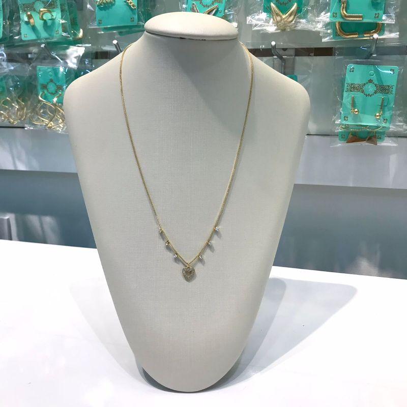 COLAR CORAÇÃO EM ZIRCÔNIA COM PONTO DE LUZ BANHADO A OURO