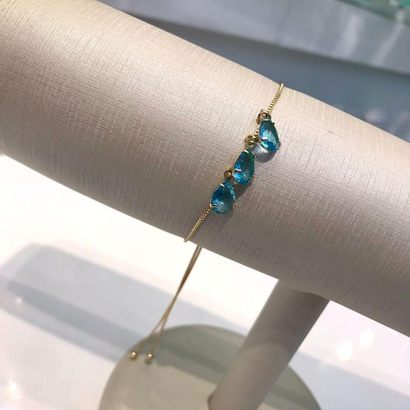 PULSEIRA TRIO DE TOPÁZIO AZUL REGULÁVEL BANHADO A OURO