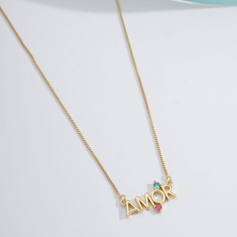 COLAR AMOR ZIRC COLOR BANHADO A OURO