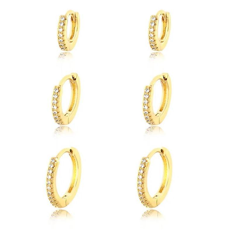 TRIO DE ARGOLA EM ZIRCÔNIA BANHADO A OURO