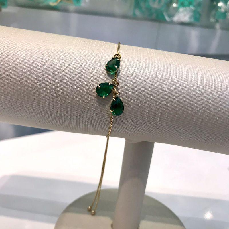 PULSEIRA TRIO DE ESMERALDA REGULÁVEL BANHADO A OURO