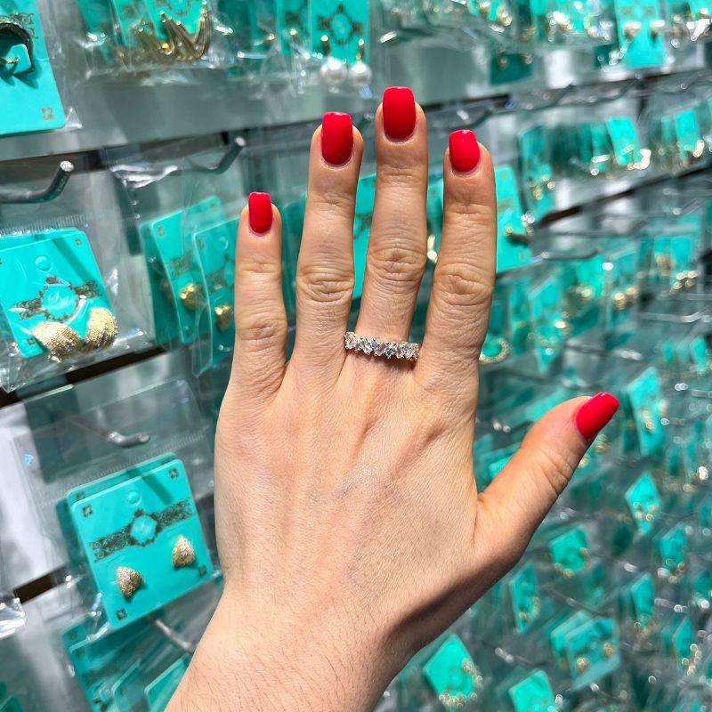 ANEL ZIRCÔNIA BAGUETE PONTO DE LUZ BANHADO A PRATA