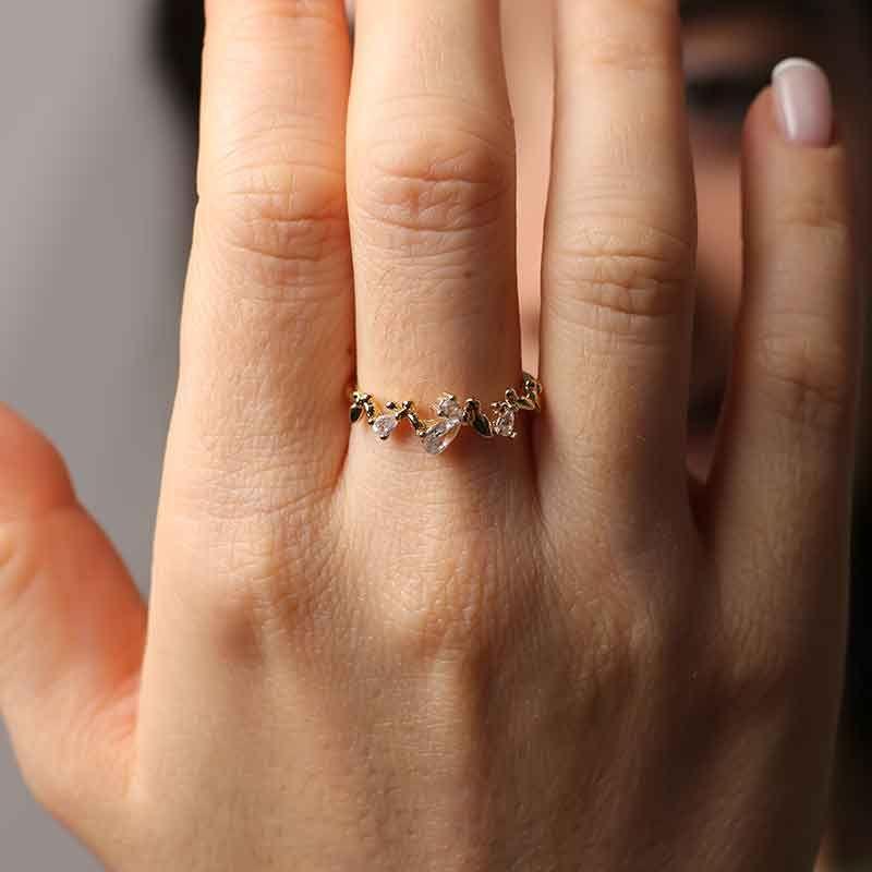 ANEL BORBOLETA ZIRCÔNIA BAGUETE BANHADO A OURO