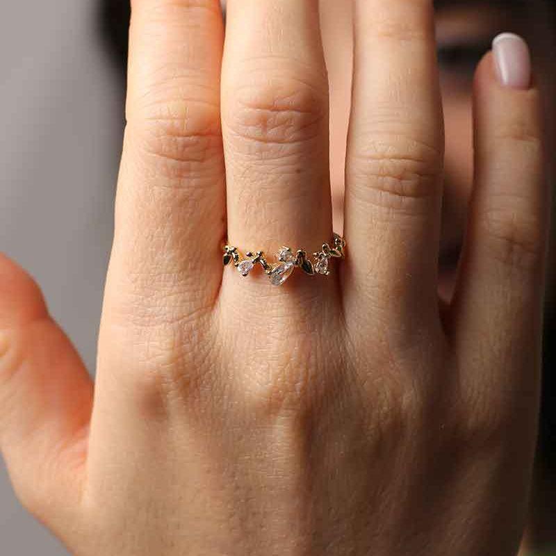 ANEL BORBOLETA ZIRCÔNIA BAGUETE BANHADO A OURO