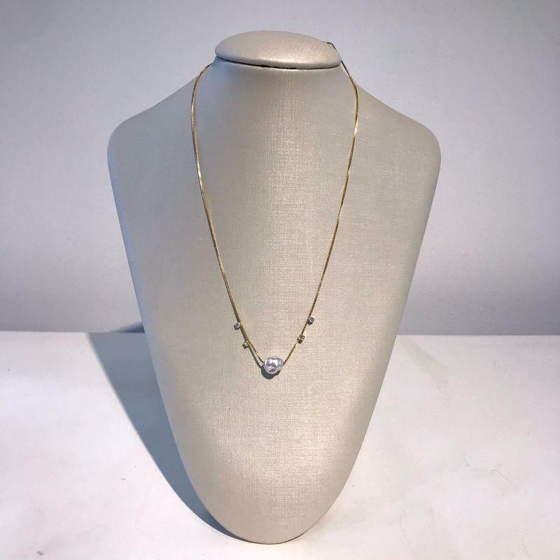 COLAR PÉROLA BARROCA COM ZIRCÔNIA BANHADO A OURO