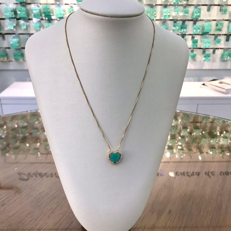 COLAR CORAÇÃO PEDRA FUSION VERDE BANHADO A OURO