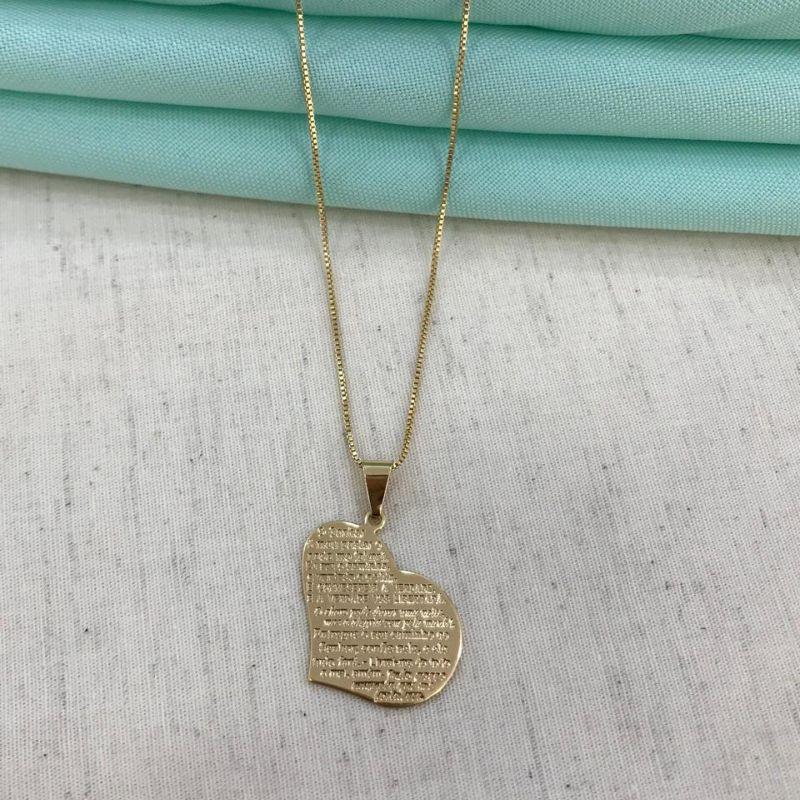 COLAR CORAÇÃO FRASES DA FÉ BANHADO A OURO