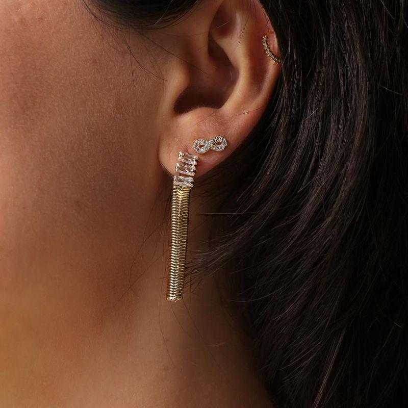 BRINCO SNAKE ZIRCÔNIA BAGUETE BANHADO A OURO