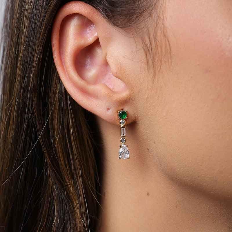 BRINCO ZIRCÔNIA ESMERALDA BANHADO A OURO