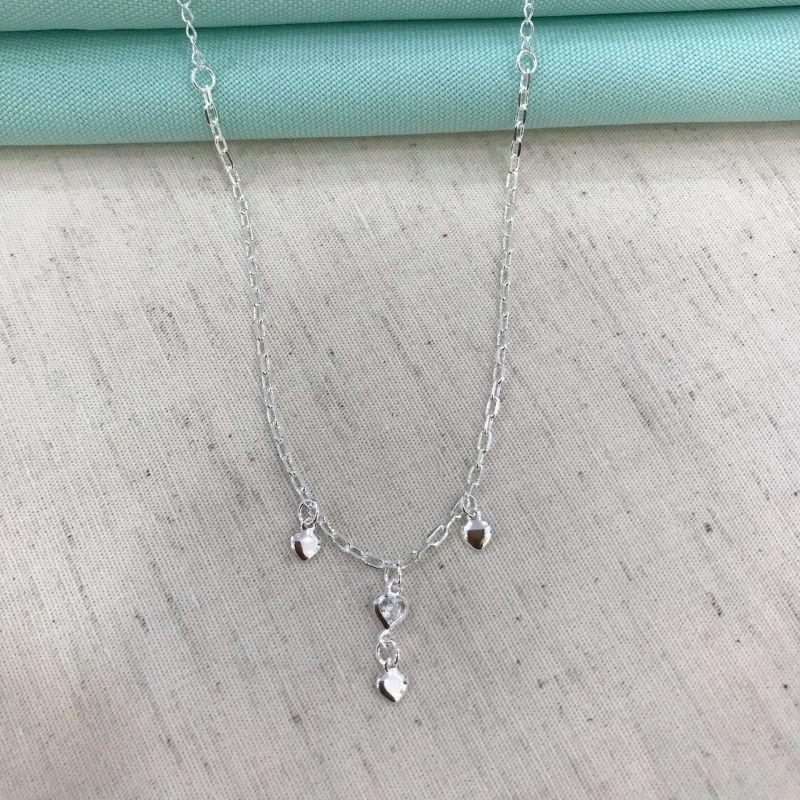 COLAR CORAÇÕES ZIRCÔNIA INFANTIL BANHADO A PRATA