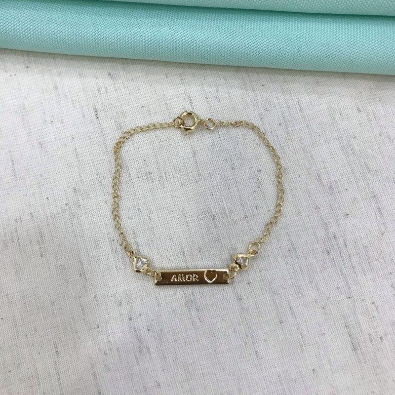 PULSEIRA AMOR CORAÇÃO ZIRCÔNIA INFANTIL BANHADO A OURO