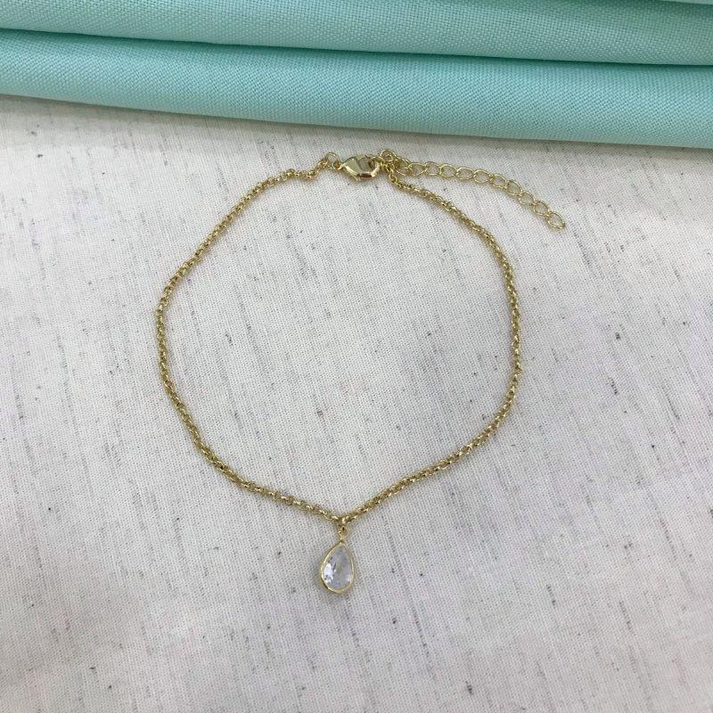TORNOZELEIRA GOTA EM ZIRCÔNIA BANHADO A OURO